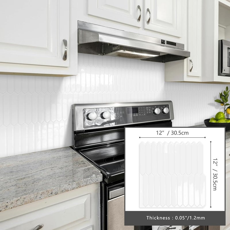 MOONFUN White Long Hexagon Tile Peel and Stick Backsplash, 10 Sheets Self-Adhesive Wall Tiles Stick on Back Splash for Kitchen, Bathroom, Fireplace,RV(12"×12") - Image 4